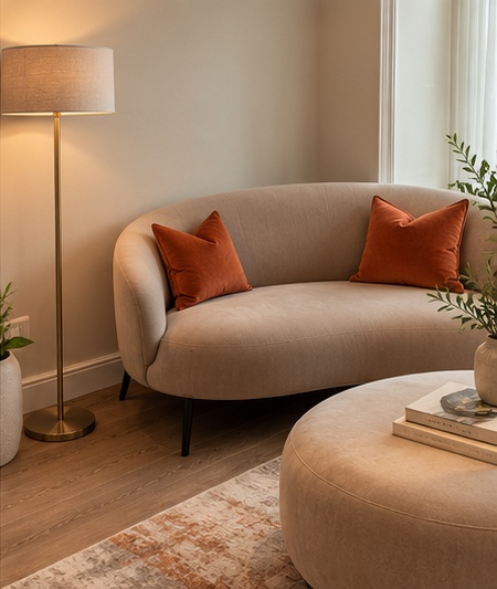 Relaxed seating area with a sofa and soft furnishings